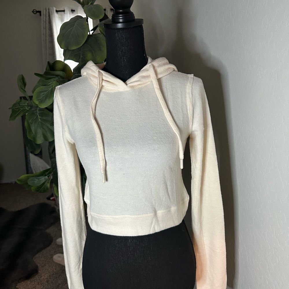 Mono B Cream peach Cropped Fitted Hoodie Sweatshirt